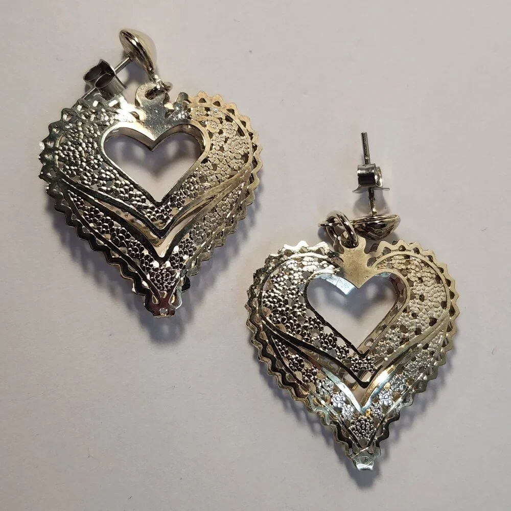 VTG NIB 3.48g 925 Retro "Puffed" Thin Silver Filigree Open Drop Stud Earrings - Picture 2 of 15